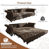 LuxyHoom 97.6'' Sleeper Sofa Bed King Size, Flower Tufted Pull Out Couch, Velvet Chesterfield Futon Couches, Modern 4 Seater Convertible Sofa, 3 Pillows for Living Room, Apartment, Offices, Brown LuxyHoom