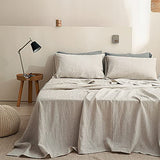 Simple&Opulence 100% Linen Sheet Set 4pcs Basic Style, Deep Pocket, Natural French Washed Flax Solid Color Soft Breathable Bed Sheets - Linen, Queen Simple&Opulence