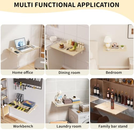 GOYLSER Fold Wall Mounted Table Folding Worktable, Addition to Garage/Home Office/Laundry Room/Home Bar/Kitchen & Dining Room GOYLSER