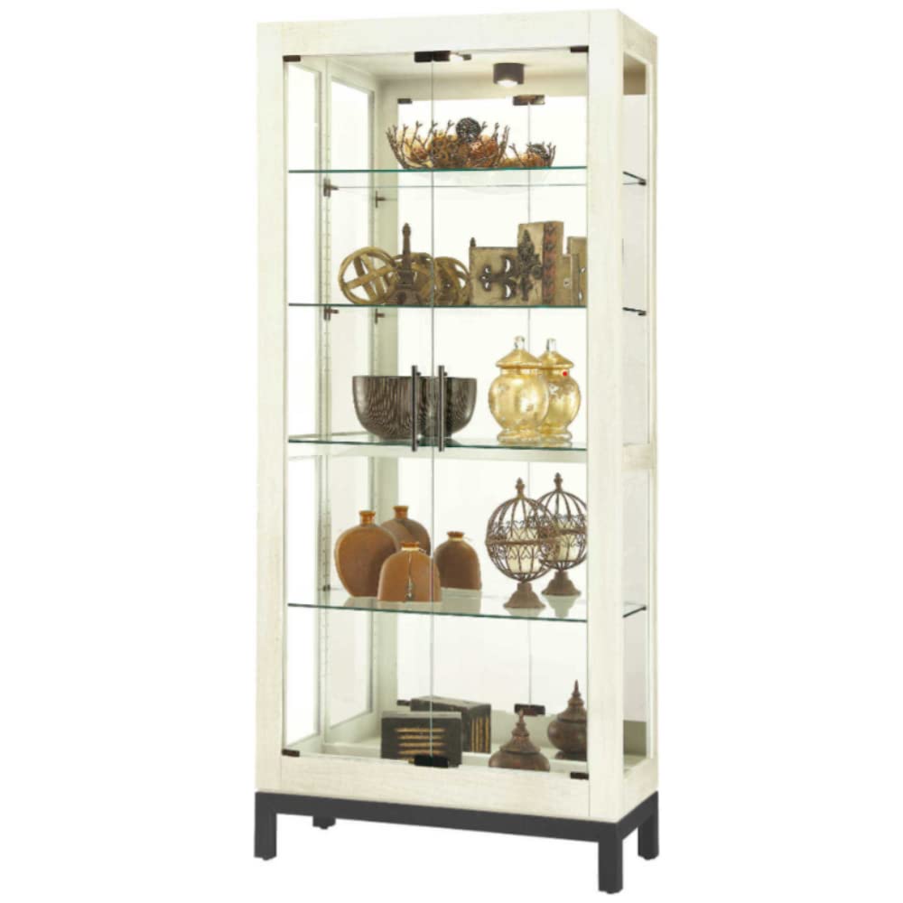 Howard Miller Quinn IV Quinn Curio Cabinet – Antique Wire Brushed Wood & Glass Display Cabinet with Mirrored Back Adjustable Shelves Lighted Interior & Bunching Option for Farmhouse Décor Howard Miller