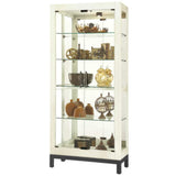 Howard Miller Quinn IV Quinn Curio Cabinet – Antique Wire Brushed Wood & Glass Display Cabinet with Mirrored Back Adjustable Shelves Lighted Interior & Bunching Option for Farmhouse Décor Howard Miller