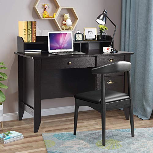 Catrimown Computer Desk with Drawers and Hutch, Wood Office Desk Teens Student Desk Study Table Writing Desk for Bedroom Small Spaces Furniture with Storage Shelves, Espresso Brown - WoodArtSupply