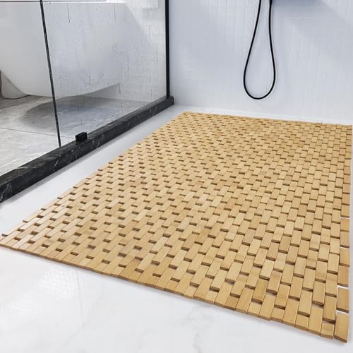HOMBYS 47x32 Extra Large 100% Bamboo Shower Mat for Shower Stall Tub, Non Slip Bath Mat Bathroom Accessories, Large Mats for Shower and Bathroom, Quick Drying HOMBYS