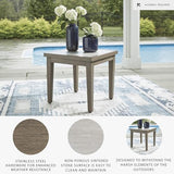 Signature Design by Ashley Rainier Ranch Contemporary Sintered Stone Tabletop Outdoor End Table with 4 Legs, Light Brown & Beige Signature Design by Ashley