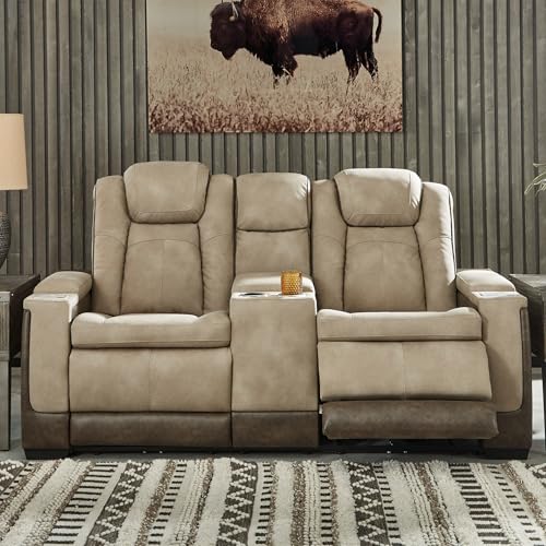 Signature Design by Ashley Next-Gen DuraPella Power Reclining Loveseat with Console & Adjustable Headrest, Sand Signature Design by Ashley