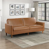 Lexicon 79"W Convertible Futon Sofa Bed, Loveseat, Faux Leather Upholstered Couch Sleeper, Adjustable Backrests, Padded Pocket Coil, Solid Wood Legs for Living Room, Bedroom, Apartment, Office, Camel Lexicon