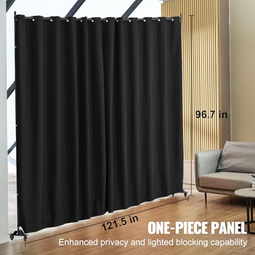 VEVOR Room Divider, Portable Panel Room Divider with Wheels Curtain Divider Stand, Freestanding Room Divider Privacy Screen for Office, Bedroom, Dining Room, Study, Black VEVOR