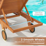 Tangkula Lounge Chair Outdoor with Wheels, Patio Wood Chaise Lounge with 4-Position Adjustable Backrest & Leg Area, Extendable Side Table, Pool Sunbathing Reclining Lounger for Outside Backyard (1)