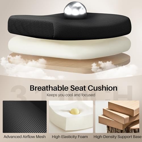 FINATI Office Chair Ergonomic Desk Chair, Adjustable Lumbar Support Rolling Swivel Comfy Chair with Space-Saving Flip Up Armrests, Breathable Mesh Gaming Chair for Business Work Office & Home, Black FINATI