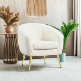 Yaheetech Sherpa Fabric Accent Chair, Modern Cozy Vanity Chair with Gold Metal Legs, Boucle Fabric Armchair with Removable Seat Cushion for Living Room Bedroom Office Guest Room, Ivory Yaheetech