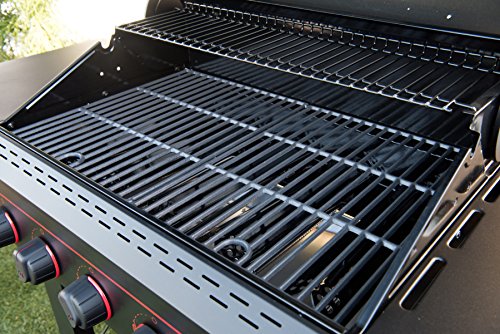 Megamaster 720-0982 5 Burner Propane Barbecue Gas Grill, Side Shelves with Hooks, for Outdoor Cooking, Patio, Garden Barbecue Grill, 50000 BTUs, Open Chart, Black