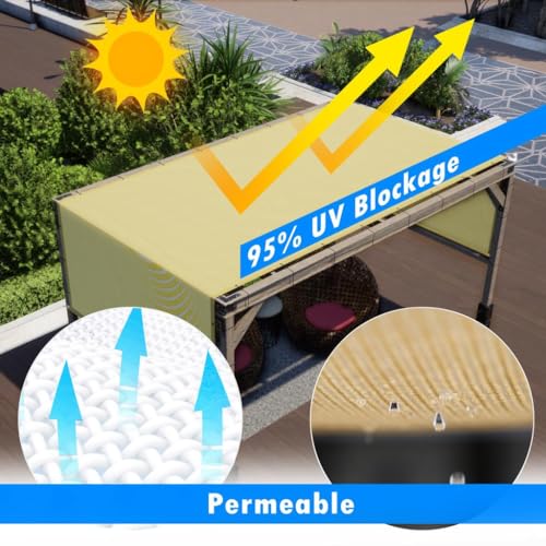 Amgo 10' W x 16' L Beige Pergola Canopy Replacement UPF50+ Top Cover, Commercial Grade 260GSM Sun Shade for Outdoor Patio, 95% UV Blockage, Stainless Steel Weighted Rods Included (We Make Custom Size) Amgo