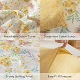 ALEISSEL Natural Cotton 2pcs Floral Comforter Sets Twin Size-Yellow Comforter with Pink & Yellow Flowers and Blue & Green Leaves on White, Reversible Lightweight Bedding Sets(Twin 68"×90") ALEISSEL