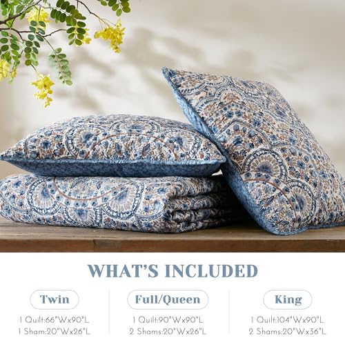 Comfort Spaces Valerie Boho Quilt Set Twin/Twin XL Blue - Soft Reversible Watercolor Medallion Bedding, Lightweight All Season Bedspread for Kids Teens Dorm Guest Room Comfort Spaces