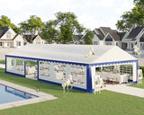 AMERLIFE 20 x 40 FT Party Tent with Rolled Sidewalls, Heavy Duty Wedding Tent for Party Outside with Zinc Alloy Tube & Spiral Stakes, Waterproof Event Shelters, White & Blue AMERLIFE