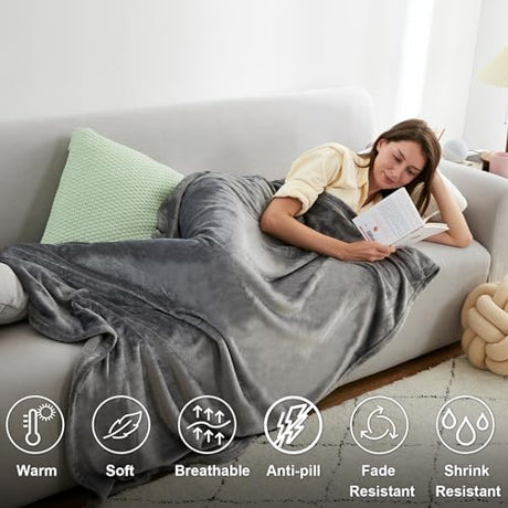Hansleep Fleece Blanket Twin Size Grey, Soft Cozy Twin Blanket, Fuzzy Flannel Blanket for Bed, Sofa, Couch, Travel, Camping, 60 x 80 Inches Hansleep