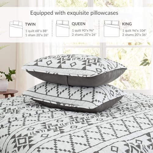 Whale Flotilla Twin Quilt Set - Reversible White Quilts Twin Size with 1 Pillow Sham, Lightweight Boho Striped Bedspreads Coverlet Bedding Set for All Seasons Whale Flotilla