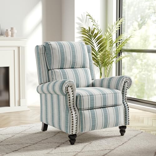 DREAMSIDEA Recliner Chair, Modern Pushback Armchair with Adjustable Backrest & Footrest for Bedroom, Living Room (Blue Stripe,Set of 1)