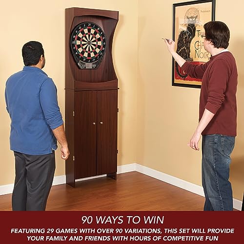 Outlaw Electronic Dartboard and 81-in Free-Standing Cabinet - Cherry Finish - WoodArtSupply