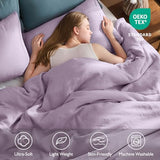 EMME Muslin Cotton Duvet Cover Set Lavender Queen Size Linen Like Soft Breathable Lightweight Summer Comforter Cover Set with Zipper Closure (Lavender, Queen, 90"x90") EMME