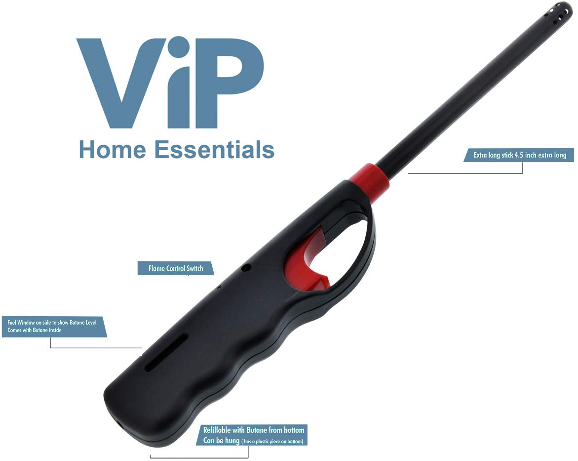 VIP Home Essentials 3 Pack - Handi Flame BBQ Grill Click Lighter Refillable Candle Fireplace Kitchen Stove Wind Resitent Long Stem VIP Home Essentials