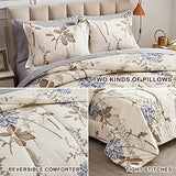Joyreap 7 Piece Bed in a Bag California King, Flower Botanical Smooth Soft Microfiber Floral Comforter Set for All Season (1 Comforter, 2 Pillow Shams, 1 Flat Sheet, 1 Fitted Sheet, 2 Pillowcases) Joyreap