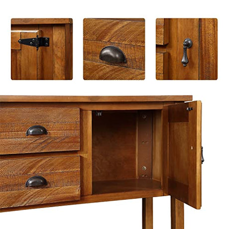 LKTART Farmhouse Wood Console Table with 2 Drawers and 1 Bottom Shelf， Storage Sideboard with 2 Cabinets Buffet Cabinet for Living Room Kitchen and LKTART