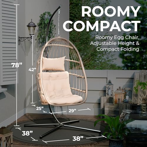 Econohome Hanging Egg Chair with Stand - Indoor/Outdoor Swing Hammock Chair with Plush, Washable Cushions, 350LBS Capacity, Ideal for Relaxation in Bedrooms, Balconies, Gardens, and Patios EconoHome