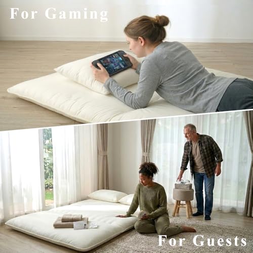 タンスのゲン Japanese Futon Mattress, Twin, Shikibuton for Firm, Even Support – Traditional Batting Core, 4-Inch Thick, 100% Cotton Cover, 2220005000(92515) タンスのゲン