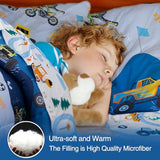A Nice Night 5Pcs Bed in A Bag Cartoon Cartoon Car Kids Comforter Set Construction Bedding Set, Race Car Motorcycle Truck Pickup Printed, Twin,Dark Blue A Nice Night