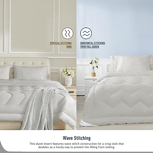 HOMTEC Queen Size Duvet Insert - All Season 100% Cotton Comforter - Quilted Fluffy Down Alternative Duvet Insert - Light Gray - Soft Breathable & Lightweight with 4 Corner Tabs HOMTEC