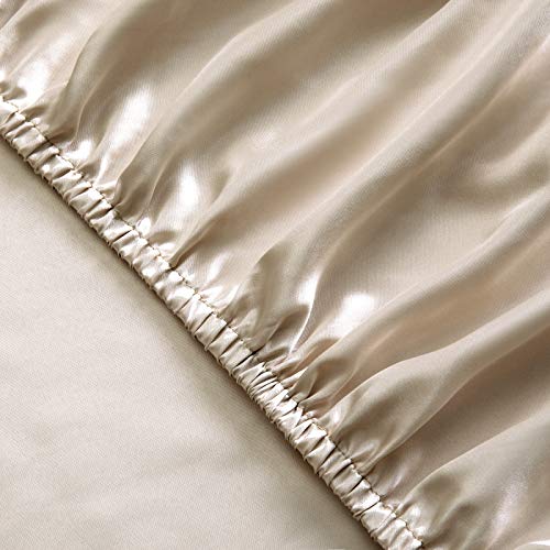 SiinvdaBZX 4Pcs Satin Sheet Set Queen Size Ultra Silky Soft Beige Satin Queen Bed Sheets with Deep Pocket, 1 Fitted Sheet, 1 Flat Sheet, 2 Envelope Closure Pillowcases SiinvdaBZX