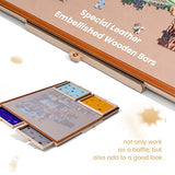 Tektalk Jigsaw Puzzle Table with Leather Bar, Wooden Plateau Portable Puzzle Board Saver with Embedded Adjustable Stand/Bracket and Removable Cover, 4 Sorting Drawers, for Up to 1500 Pieces Tektalk
