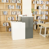 HPLWYM L Shaped Reception Desk with Lockable Drawer, Small Front Desk, Office Reception Room Table, Checkout Retail Counter for Office Lobby Cafe Salon (White+Grey, 39.4"(L) x23.6(W) x39.4(H)) HPLWYM