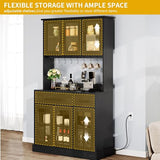 DWVO Kitchen Pantry Storage Cabinet with Microwave Stand, 71'' Tall Kitchen Hutch Cabinets with Power Outlet, Modern Food Pantry Hutch with Drawers ＆ Shelves for Home, Pack of 1, Black DWVO