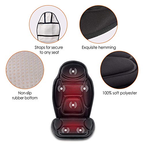 Snailax Massage Seat Cushion - Back Massager with Heat, 6 Vibration Massage Nodes & 2 Heat Levels, Massage Chair Pad for Home Office Chair，Black Snailax