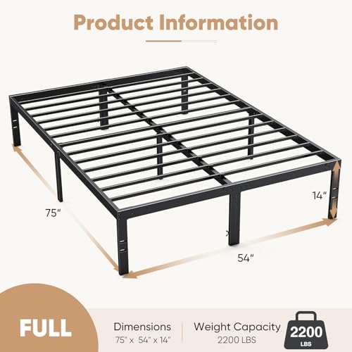 DUMOS Full Size Bed Frame - Metal Platform Bed Frames Mattress Foundation with Steel Slat Support, No Box Spring Needed, Storage Space Under Base, Easy Assembly, Black DUMOS