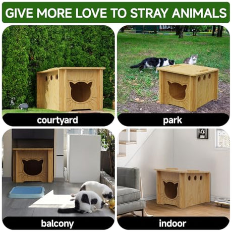 Pinewood Cat House, Wooden Bunny Rabbit Cat Hutch Outdoor Pet Cage Shelter Feral Cat House, Small Pet House and Habitats，Easy to Assemble ankuliy
