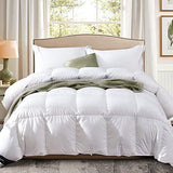Globon King Size Down Comforter - All Season Duvet Insert with Medium Warmth, Soft and Noiseless Shell,8 Corner Tabs, and Machine Washable - White Globon