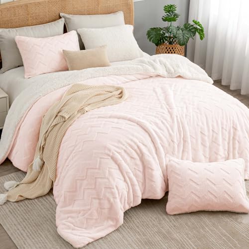 BEDELITE Fluffy Twin Comforter Set - Super Soft Sherpa Pink Comforter for Twin Size Bed, Luxury Warm Bedding Set for Winter, Fuzzy Bed Set 2 Piece (1 Comforter, 1 Pillowcase) BEDELITE