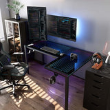 EUREKA ERGONOMIC RGB LED Lights 60 Inch L Shaped Reversible Black Glass Gaming Desk Home Office Computer Table GTG L60 EUREKA ERGONOMIC