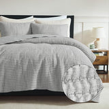 WDCOZY Grey Pick Stitch Twin Size Quilt Set, Striped Channel Lightweight Soft All Season Bedspread, Bamboo Linen Like Textured Coverlet, Farmhouse Country Rustic Bedding, Thin Comforter WDCOZY