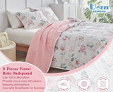 Floral Quilt Set Twin Size 68x86 with Pink Yellow Flower Soft Microfiber Lightweight Coverlet Bedspread Reversible Summer 2pc Quilted Bedding Set Bed Cover for All Season (1 Quilt+ 1 Shams) UOZZI BEDDING