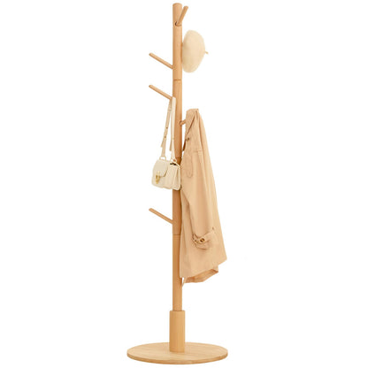 Cozivolife Solid Wood Coat Rack Stand with 9 Hooks, 3 Height Adjustable, Freestanding Coat Tree Hanger for Clothes, Hats, Scarves, bags, Bedroom, Office, Entryway