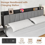 GarveeHome King Size Bed Frame with Storage Headboard, Black King Platform Bed with 2 Large Drawers and Charging Station, Industrial No Box Spring Needed Bedframe GarveeHome