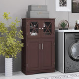 Tangkula Bathroom Storage Cabinet, Freestanding Floor Cabinet w/2 Glass Doors, 3-Level Adjustable Shelves, Anti-toppling Design, Kitchen Pantry Cupboard for Bathroom Living Room (Cabinet, Brown) Tangkula