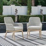 Signature Design by Ashley Seton Creek Cottage Weather Resistant Outdoor Dining Arm Chair with Cushion, Set of 2, Light Brown & Light Gray Signature Design by Ashley