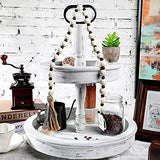 Jetec Coffee Wood Bead Garland with Tassel Coffee Bar Tiered Tray Decor Rustic Farmhouse Tiered Tray Home Decor Boho Beads Garland Kitchen Wall Rustic Coffee Bar Accessories(Simple Style) Jetec