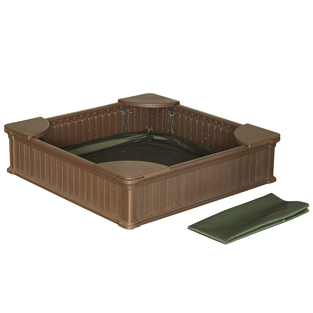 Modern Home 4ft x 4ft Weather Resistant Outdoor Sandbox Kit w/Cover Vandue