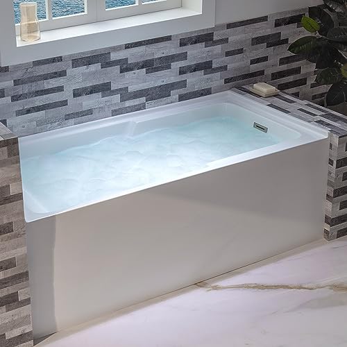WOODBRIDGE 60" Acrylic Rectangular Alcove Soaking Bathtub in White with Right Drain, Brushed Nickel Pop-Up Drain Included BA6030R WOODBRIDGE